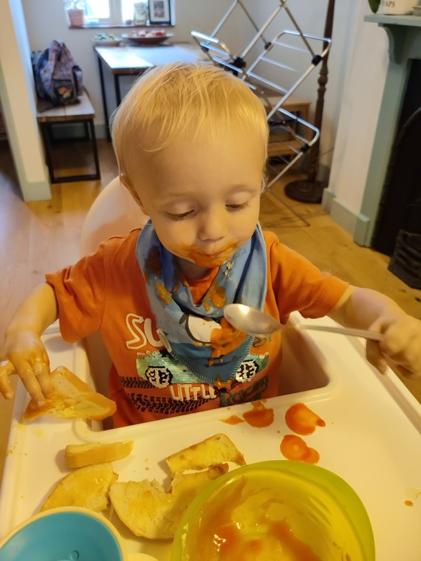 Laura Fanthorpe's son Arthur is being fed in an armchair at home.  (Image: Laura Fanthorpe)