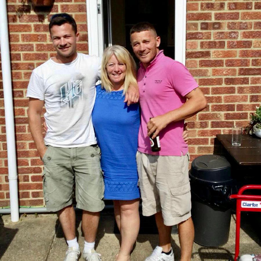 Shaun pictured with his brother Daniel and mother Jill who died of glioblastoma - a fast growing and aggressive brain tumor.  (Brain Tumor Research/SWNS)